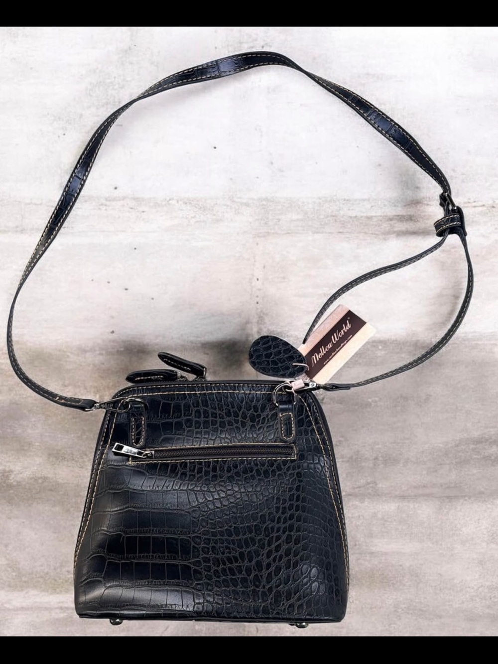 Black Croc-Embossed Crossbody Bag by Mellow World leather shoulder bag